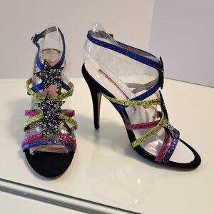 Betsey Johnson Glittery Multicolor Star Heeled Sandals